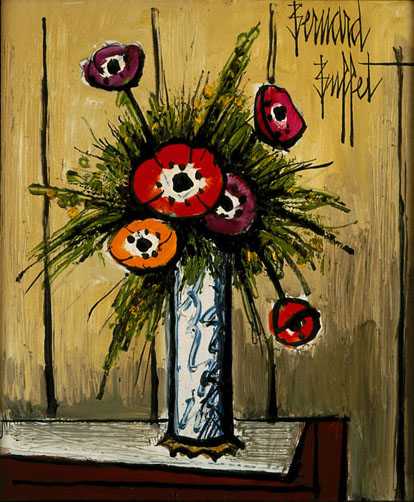 Bernard Buffet: Anemones in a Vase - Painting