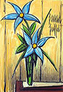 Bernard Buffet: Blue Flowers in a Green Vase - Painting