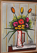 Bernard Buffet: Tulipes & Anemones in a Vase, 1994 - Painting