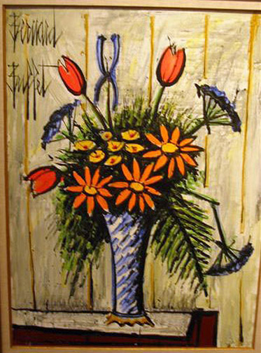 Bernard Buffet: Bouquet dans un Vase Bleu - Painting