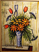 Bernard Buffet: Bouquet dans un Vase Bleu - Painting