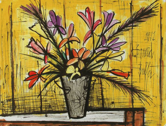 Bernard Buffet: Flowers 1991 - watercolor