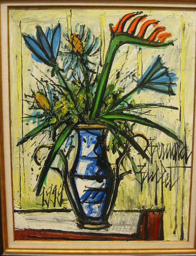 Bernard Buffet: Strelitzia et Fleurs Bleues, 1999 - Painting