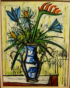 Bernard Buffet: Strelitzia et Fleurs Bleues, 1999 - Painting