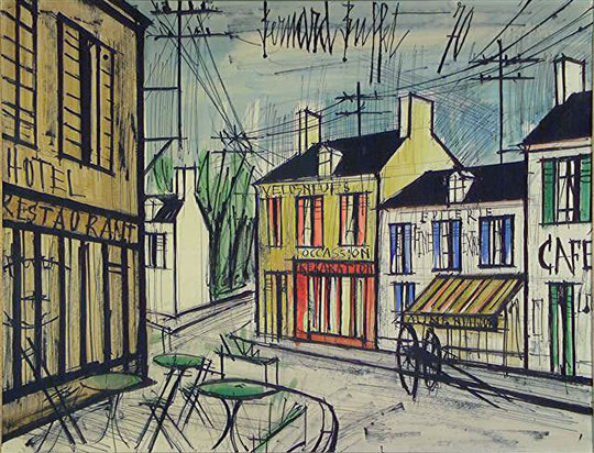 Bernard Buffet: Hotel et Restaurant, 1970 - Watercolor