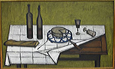 Bernard Buffet: Still Life with Bread and Glasses, 1956 - Painting