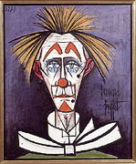 Bernard Buffet: Clown on Blue Background, 1985 - Painting