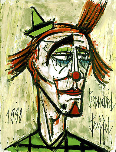 Bernard Buffet: Clown au Chapeau Vert, 1998 - Painting