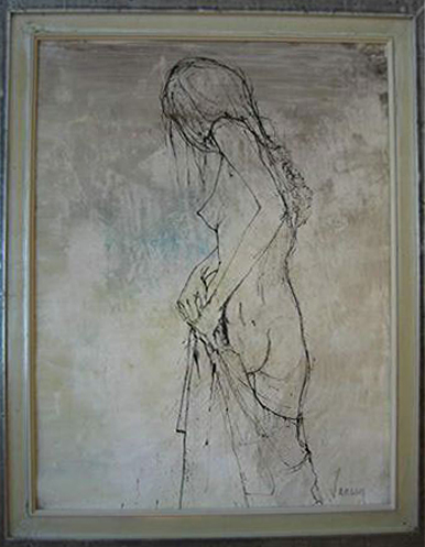 Jean Jansem: Girl Undressing - watercolor on paper 