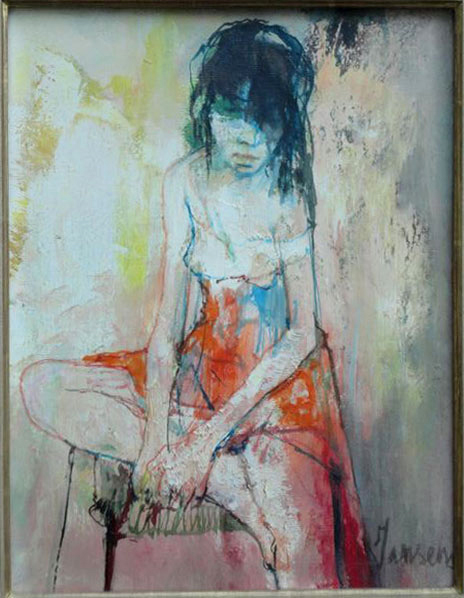 Jean Jansem: Seated Girl in a Red Dress, ca. 1963 - painting