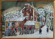 Elisee Maclet: Le Lapin Agile, Montmartre sous la Neige - Gouache 