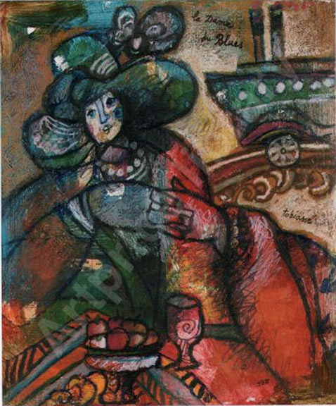 Theo Tobiasse: La Dame du Blues, 1987 - Painting and collage